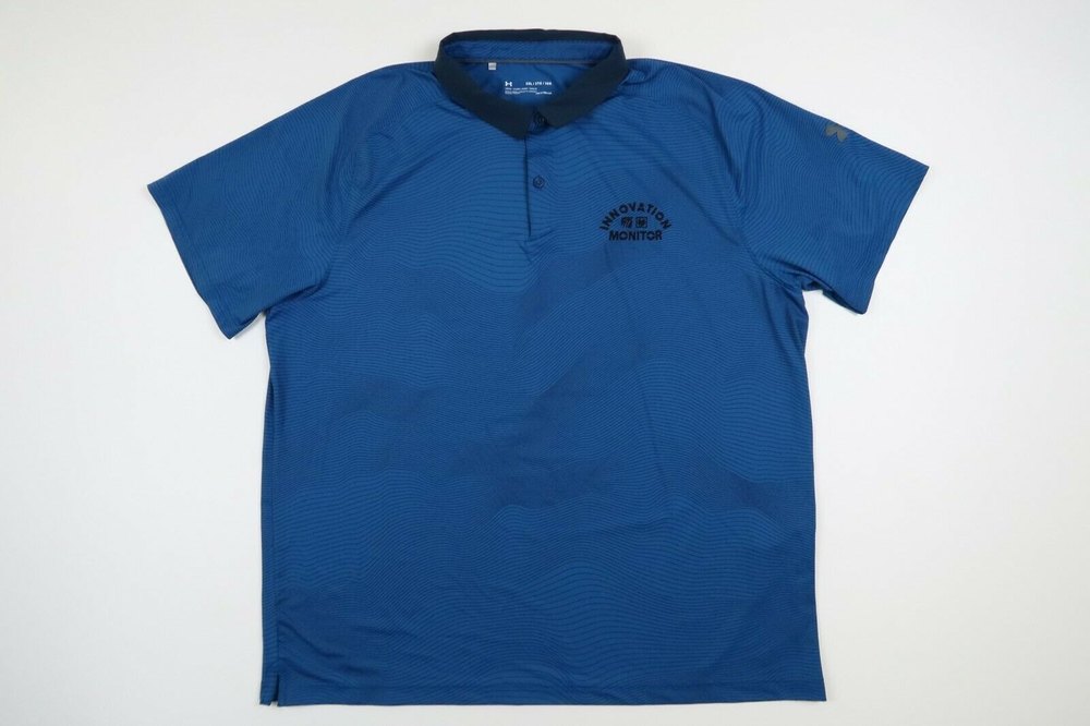 Under Armour Mens XXL Blue Striped Golf Performance Heat Gear Loose Polo Shirt